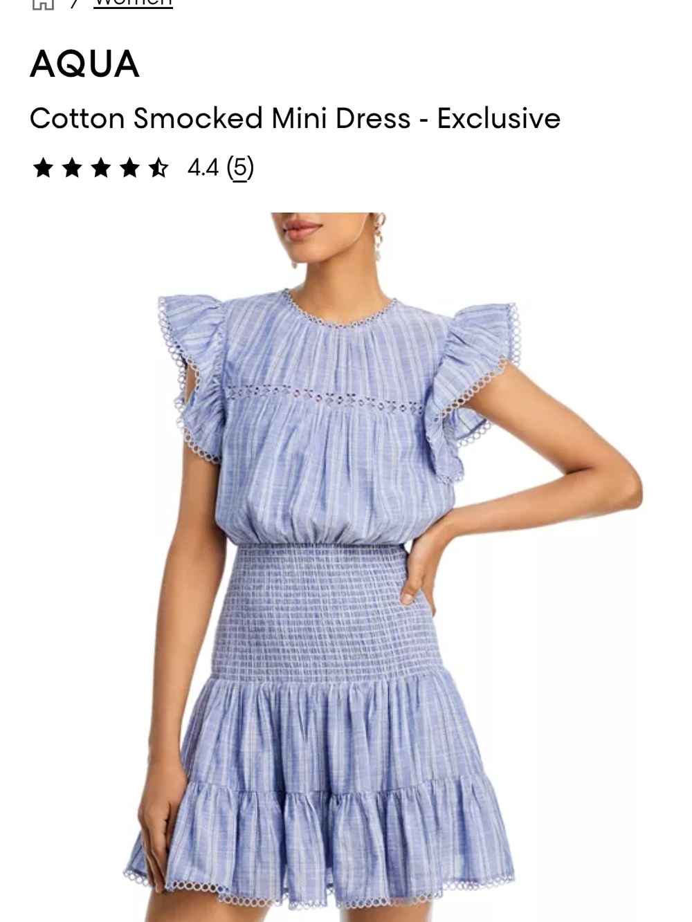 AQUA Blue Cotton Smocked Mini Dress